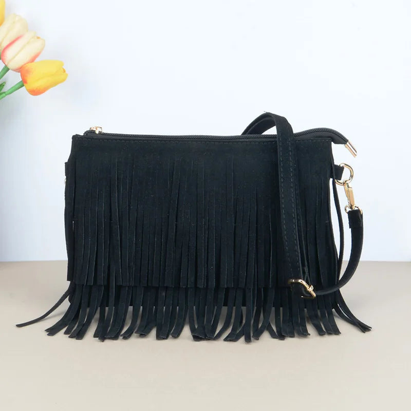 Vintage Tassel Crossbody Bag | Sophisticated Boho Style Fringe Shoulder Bag | Elegant Versatile Women’s Handbag | Luxury Cotton Fabric Square Purse with "Dignified" Artisan Tassel (Model T618) Luxegan