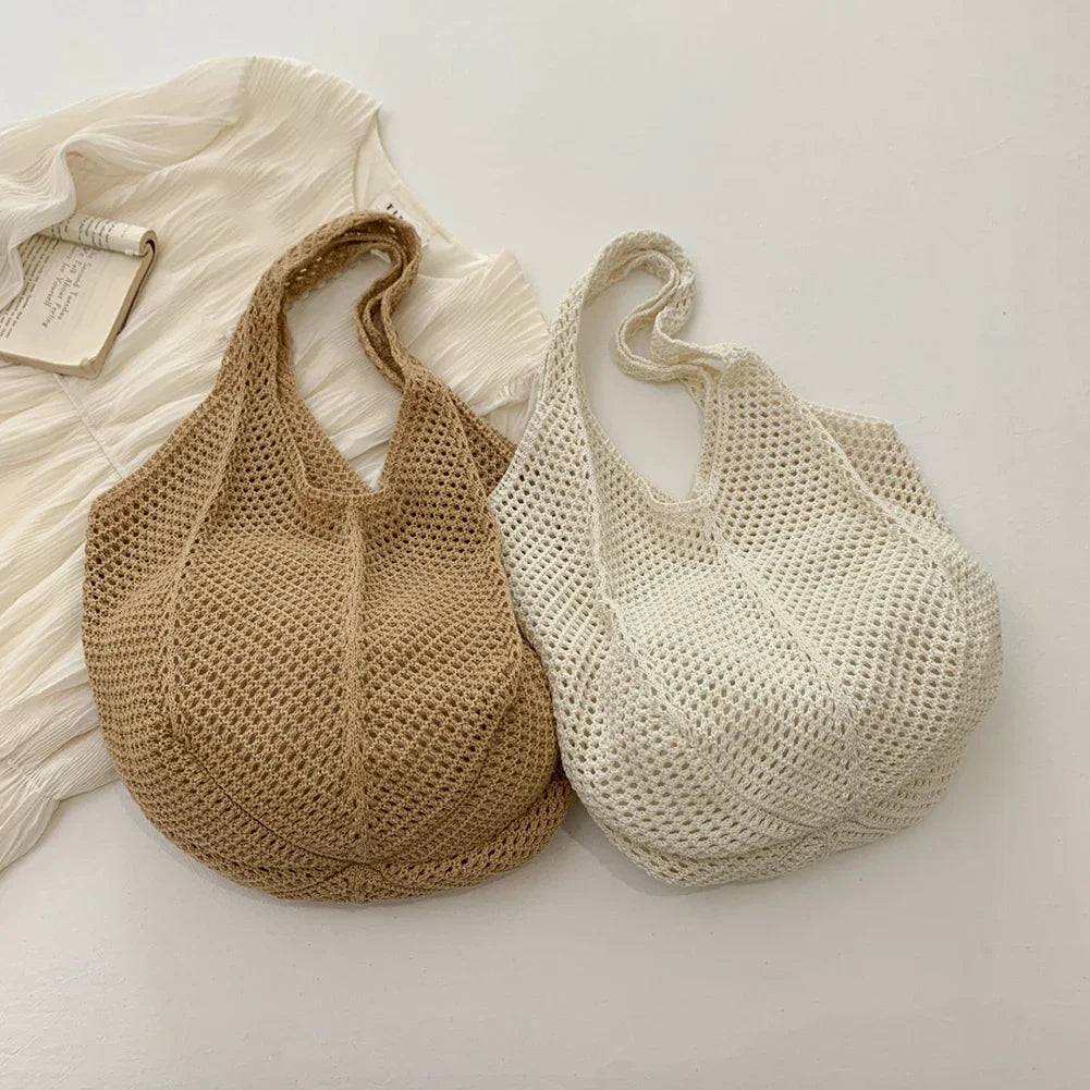 Women’s Casual Straw-Style Shoulder Bag | Large Capacity Handmade Wicker Woven Tote | Bohemian Hollow-Out Summer Beach Messenger Bag Luxegan
