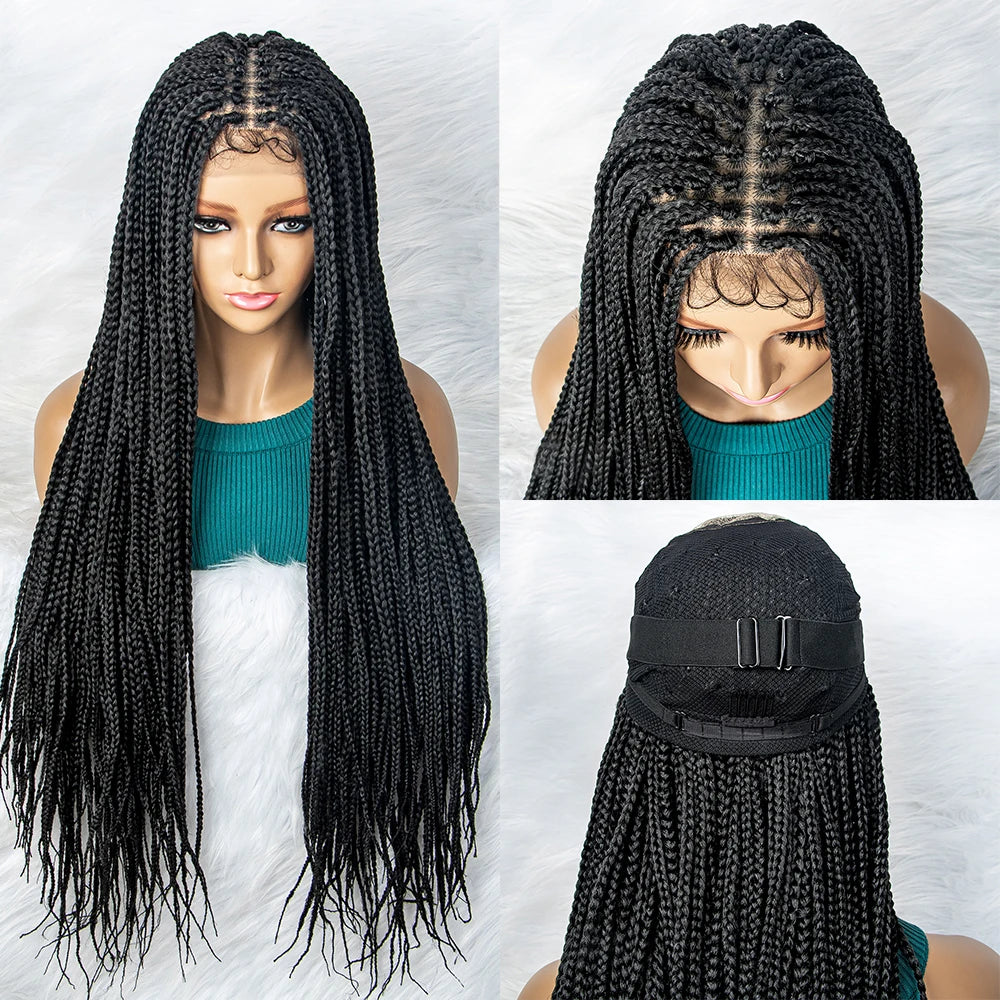 Goddess Box Braids Lace Front Wig | Transparent Full Lace Synthetic Braided Wig Luxegan