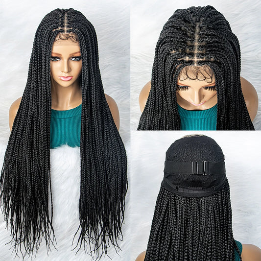 Goddess Box Braids Lace Front Wig | Transparent Full Lace Synthetic Braided Wig Luxegan