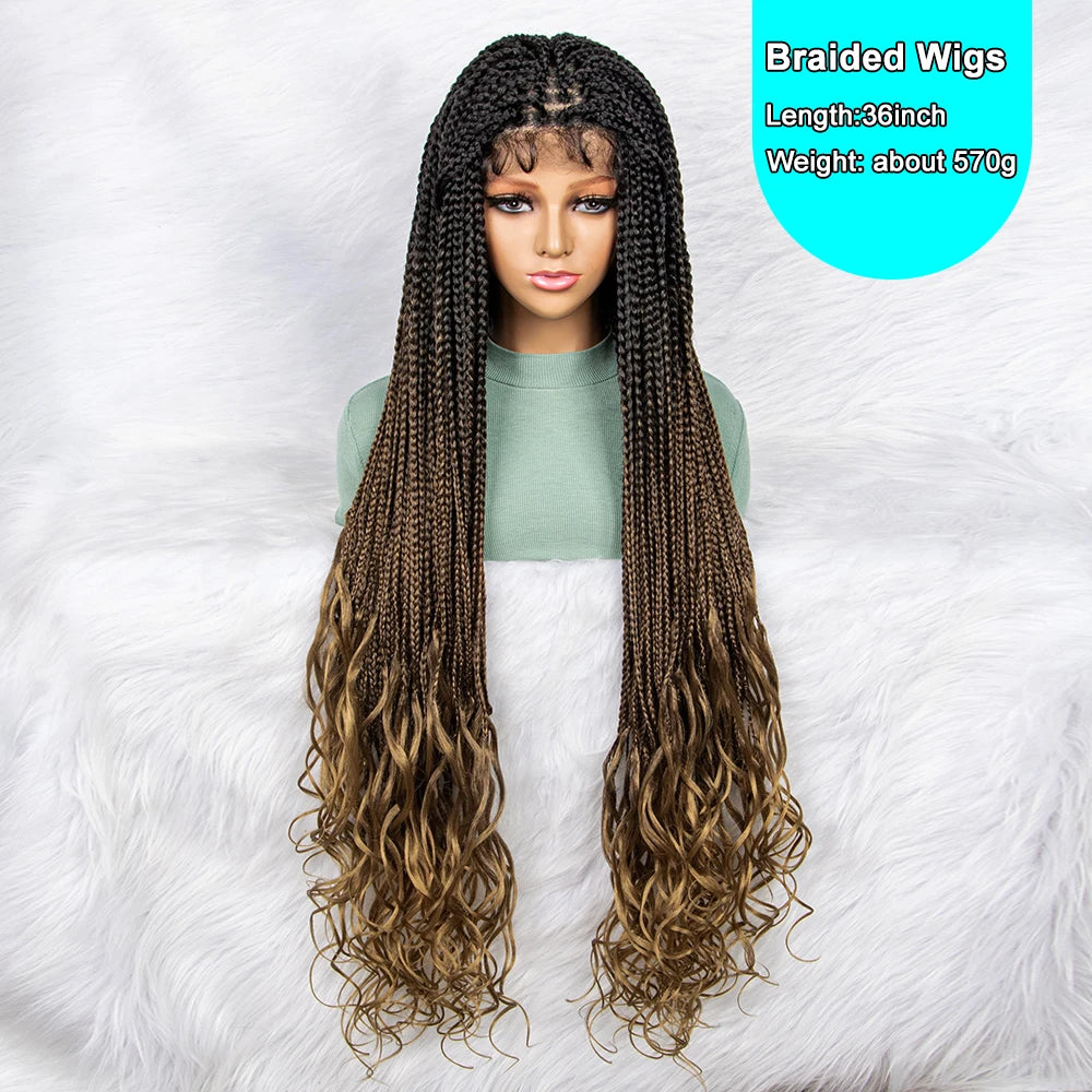 Gradient Water Wave Knotless Box Braids Wig | 9x6 Lace Front | Baby Hair Luxegan