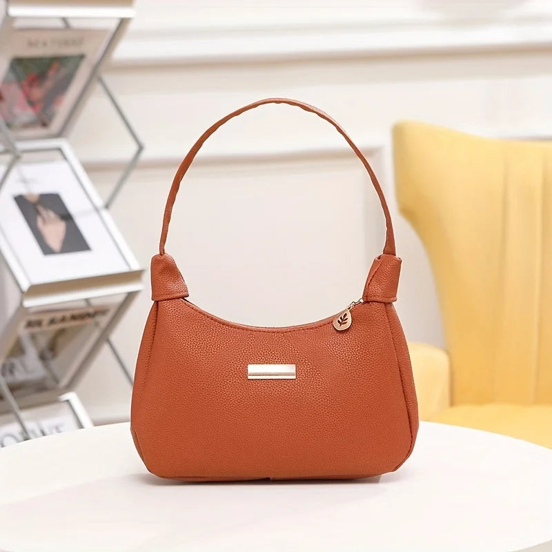 Fashion Shoulder Bag for Women | Solid Color Synthetic Leather Handbag with Zipper Closure | Versatile Underarm Dumpling Purse Luxegan