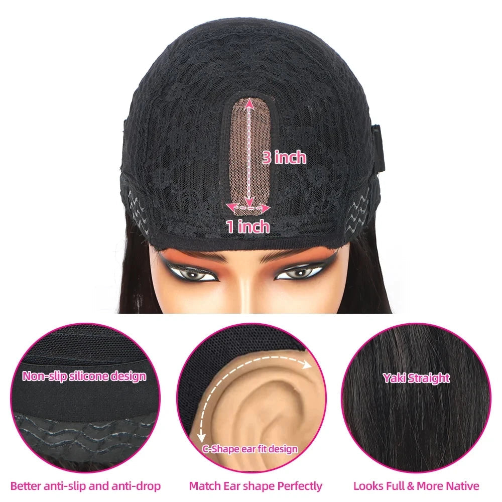 Brazilian | Remy | 100% Human Hair | Natural | Black | Put On and Go | Realistic | Glueless | Transparent | Yaki Straight | Bob with Bangs Luxegan