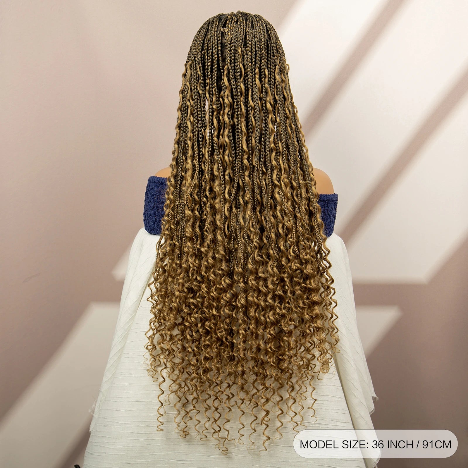 Boho Box Braided Wig with Curly Hair | Goddess Locs Accents | Full Lace Brown Braids Wig | Bohemian Box Braid Wig