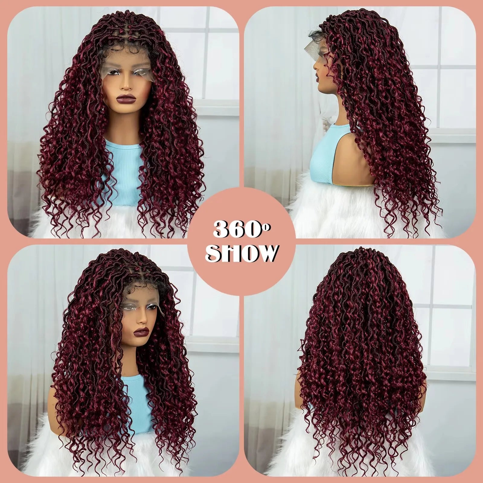 Burgundy Goddess Faux Locs Wig | Curly Ends | Lace Front | Baby Hair Luxegan