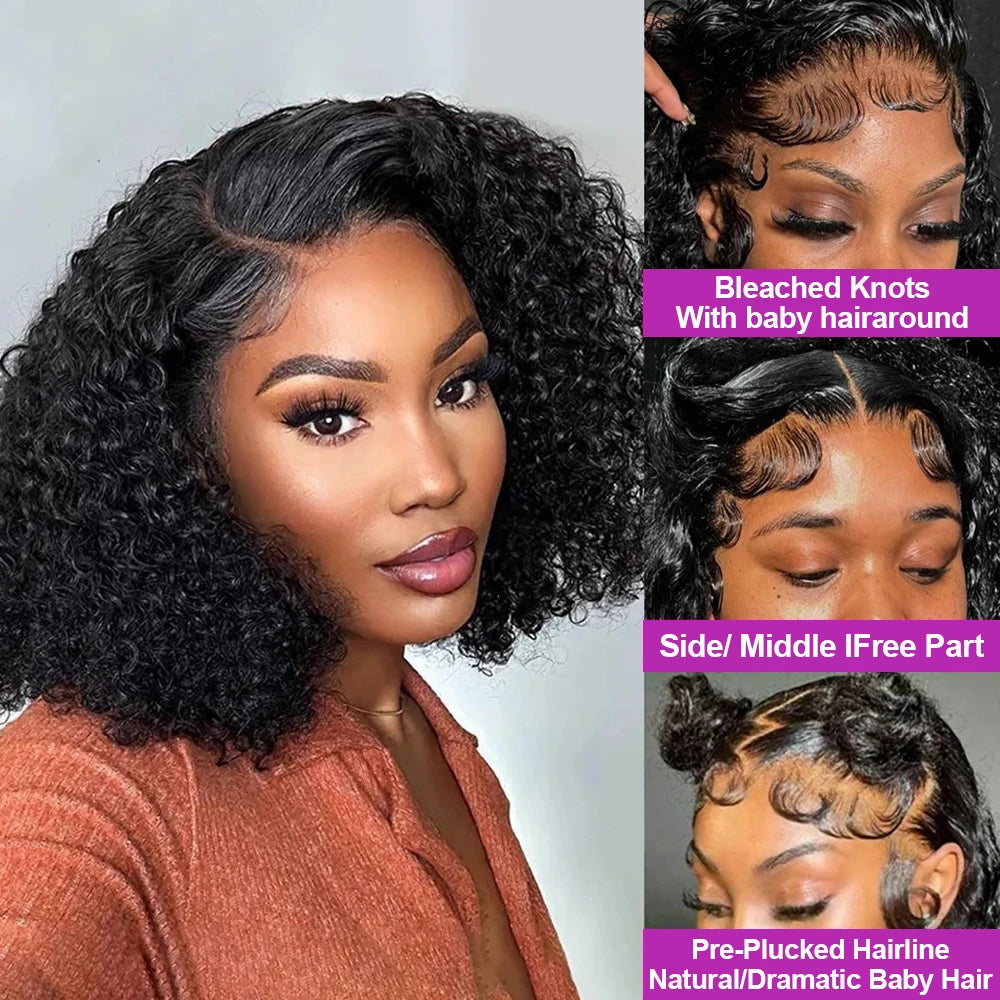 Brazilian Short Bob Deep Wave 13x4 HD Transparent Lace Frontal Wig | Glueless Remy Human Hair | 7x5 Lace Wig for Women Luxegan