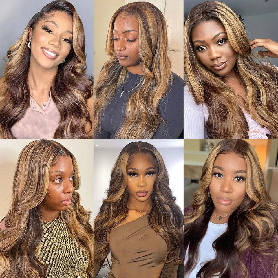 Highlighted Body Wave Brazilian Human Hair Wig | Sophisticated 360 Lace Frontal & HD Lace Options | Elegant 26+ Inch Long Remy Hair | "Dignified" Pre-Plucked Highlighted Lace Frontal for Versatile Glamour Luxegan