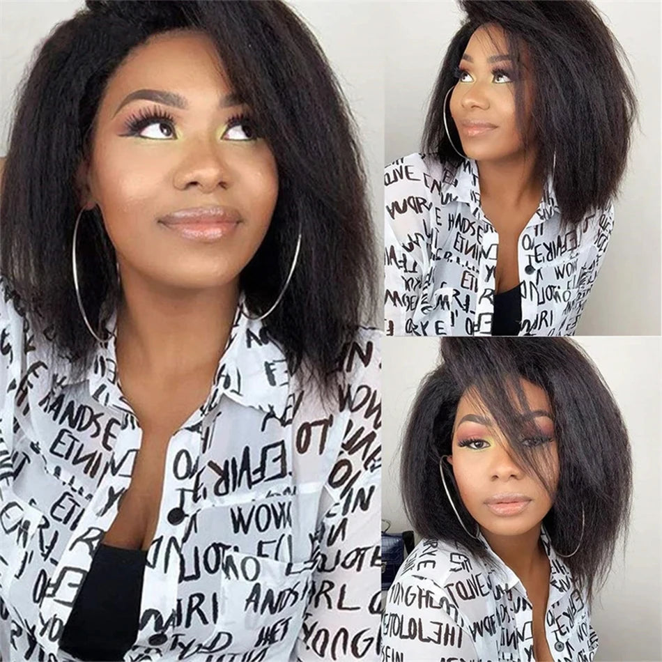 12A Kinky Straight Bob Wig | Lace Front & Closure Wig | Brazilian Remy Hair | Natural Black