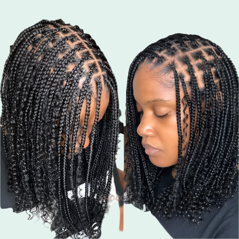 12" Goddess Boho Bob Braids Wig | 360 Lace Frontal | Curly Ends | Ombre & Color Options | Baby Hair