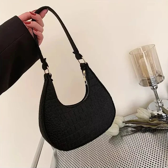 Felt Stone Pattern Shoulder Bag | Casual Crescent & Armpit Bag Luxegan