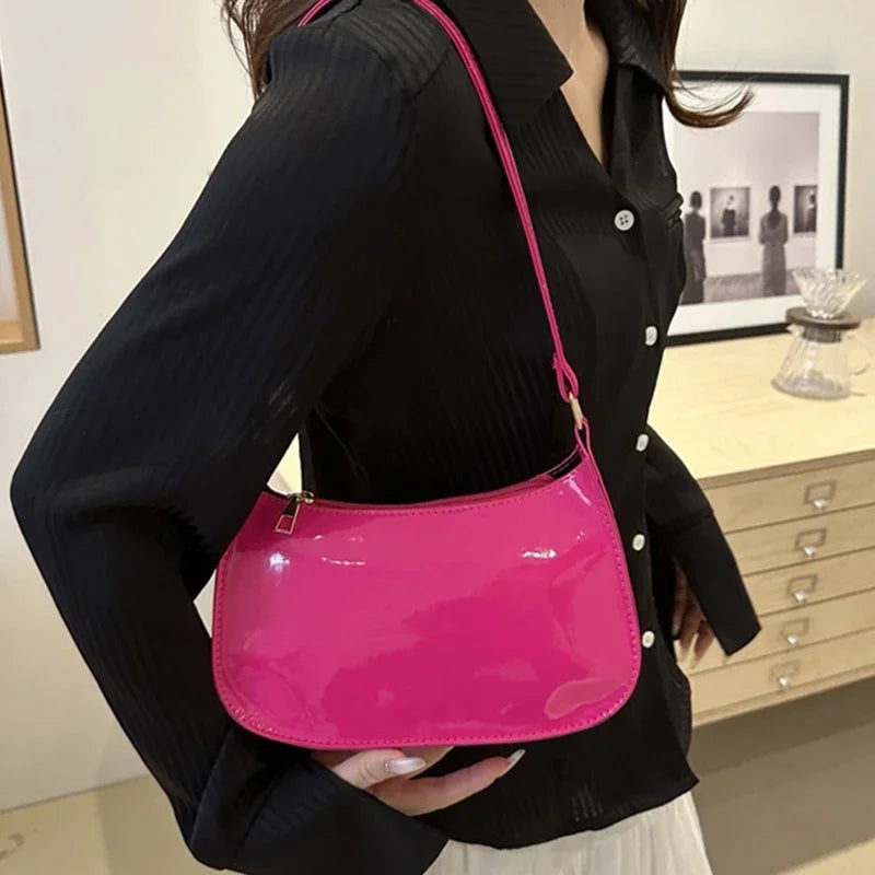 Retro Solid Color PU Shoulder Underarm Bag | Women Fashion Patent Leather Handbag | Casual Hobos Purses And Handbag Ladies Hand Bags Luxegan