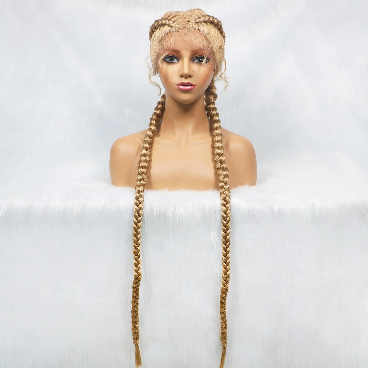 Handmade Double Dutch Cornrow Braided Wig | Natural Black Lace Front | Baby Hair | Kanekalon Synthetic Wig for Women Luxegan