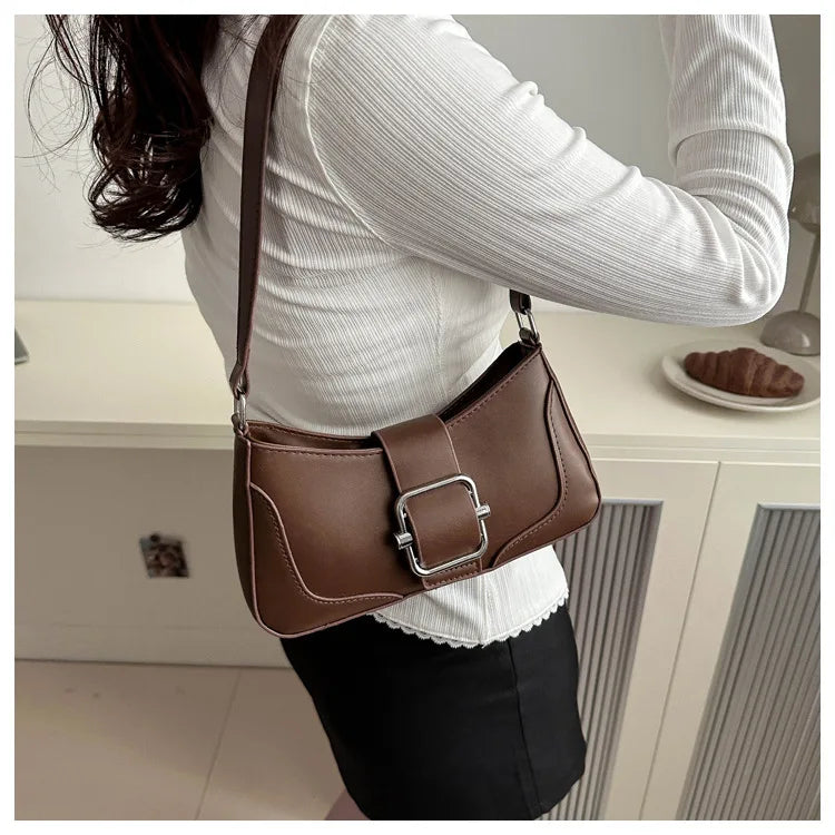 Women's Shoulder Bag | Fashionable Solid PU Leather Handbag & Casual Crossbody Purse