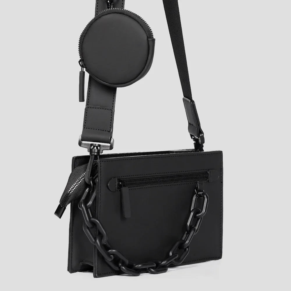 Designer 2-in-1 Square Box Crossbody | Hard PU Messenger Hand Bag Luxegan