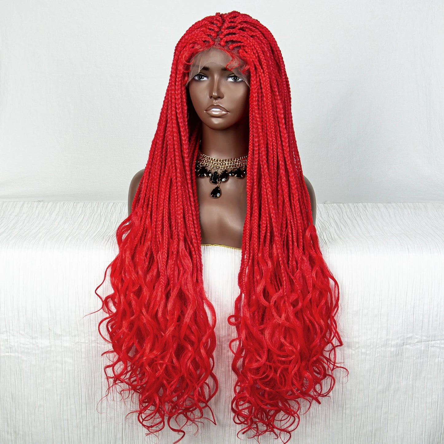 36" Pink & 613 Blonde Braided Wig | Water Wave Ends | Lace Front | Baby Hair Luxegan