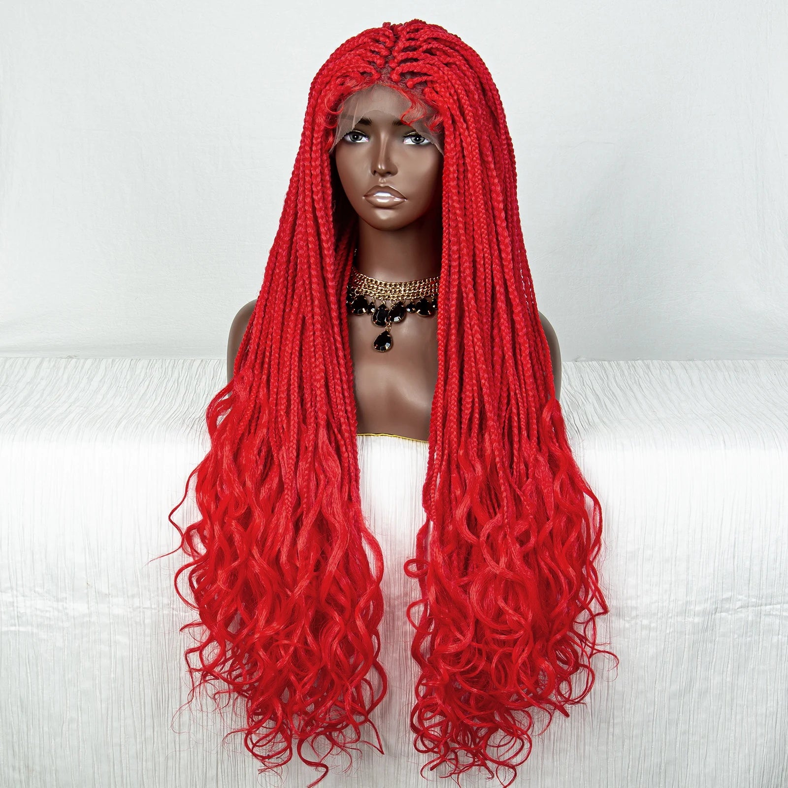 36" Pink & 613 Blonde Braided Wig | Water Wave Ends | Lace Front | Baby Hair Luxegan