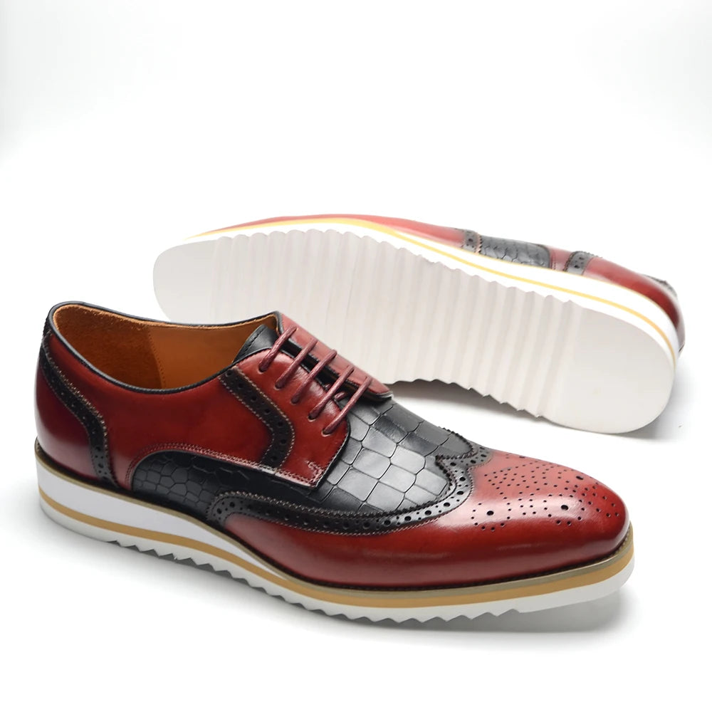 Italy Men's Wingtip Derby Shoes | Classic Modern Color Block Oxfords (Height Increasing, Genuine Leather) Luxegan