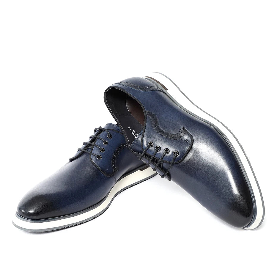 Men's Blue & Black Genuine Leather Derby Dress Shoes | Classic Casual & Business Oxfords (Breathable) Luxegan