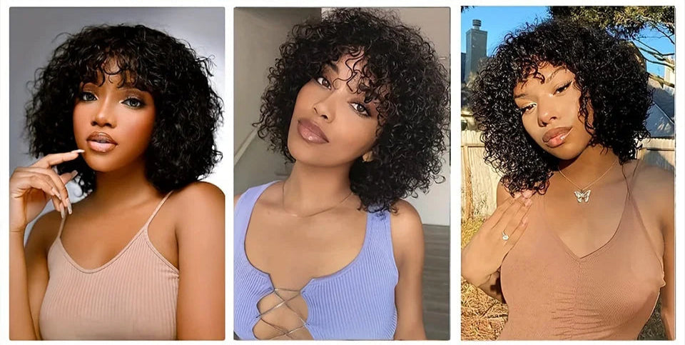 Ombre 99J & Blonde Jerry Curly Bob Wig with Bangs | Glueless "Wear to Go" Human Hair Luxegan