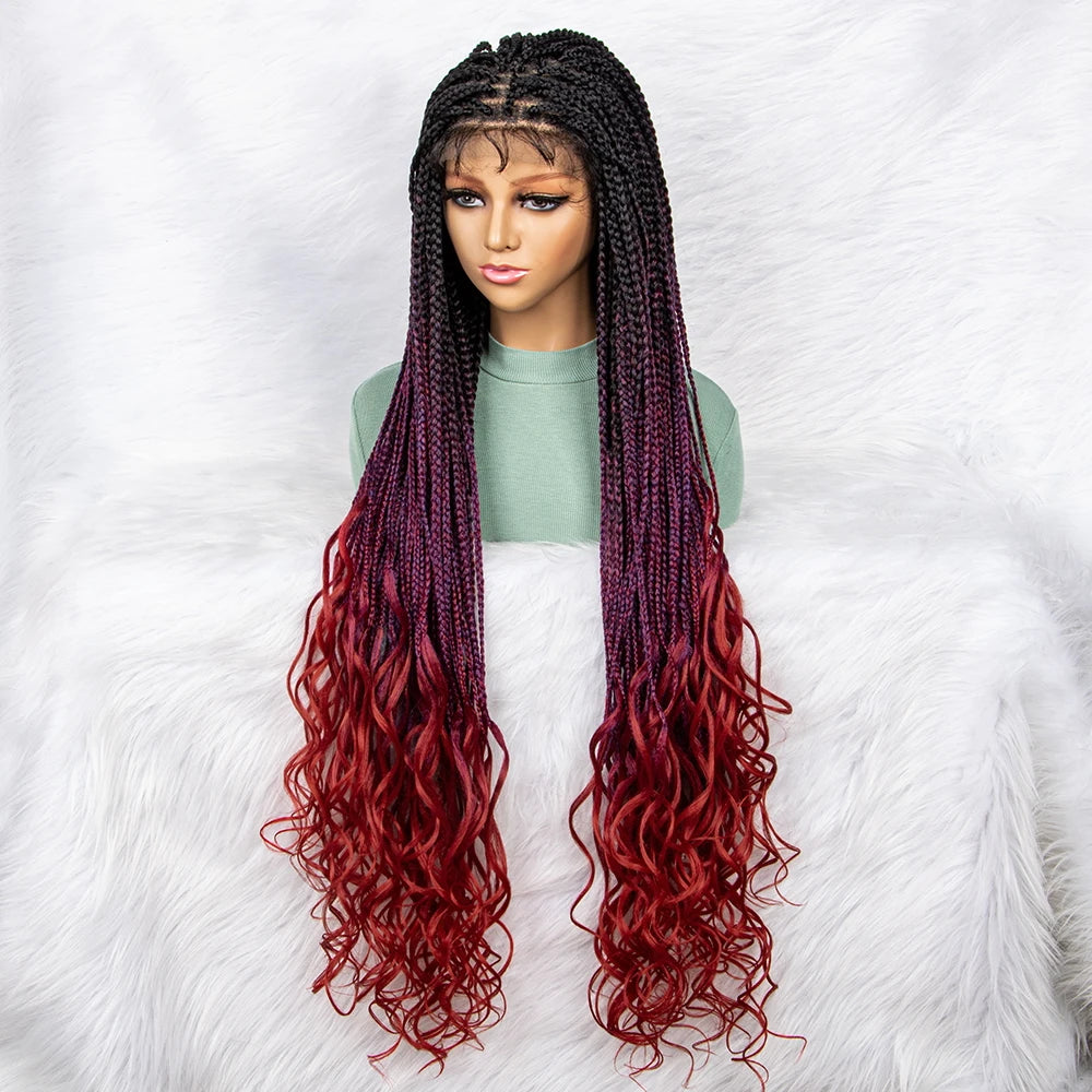 Gradient Water Wave Knotless Box Braids Wig | 9x6 Lace Front | Baby Hair Luxegan