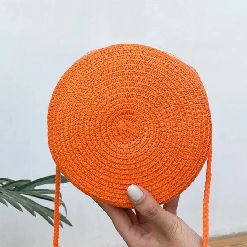Round Straw Bag | Women's Woven Beach Crossbody Bag & Handmade Knitted Small Handbag Luxegan