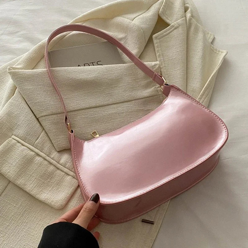 Retro Solid Color PU Shoulder Underarm Bag | Women Fashion Patent Leather Handbag | Casual Hobos Purses And Handbag Ladies Hand Bags Luxegan