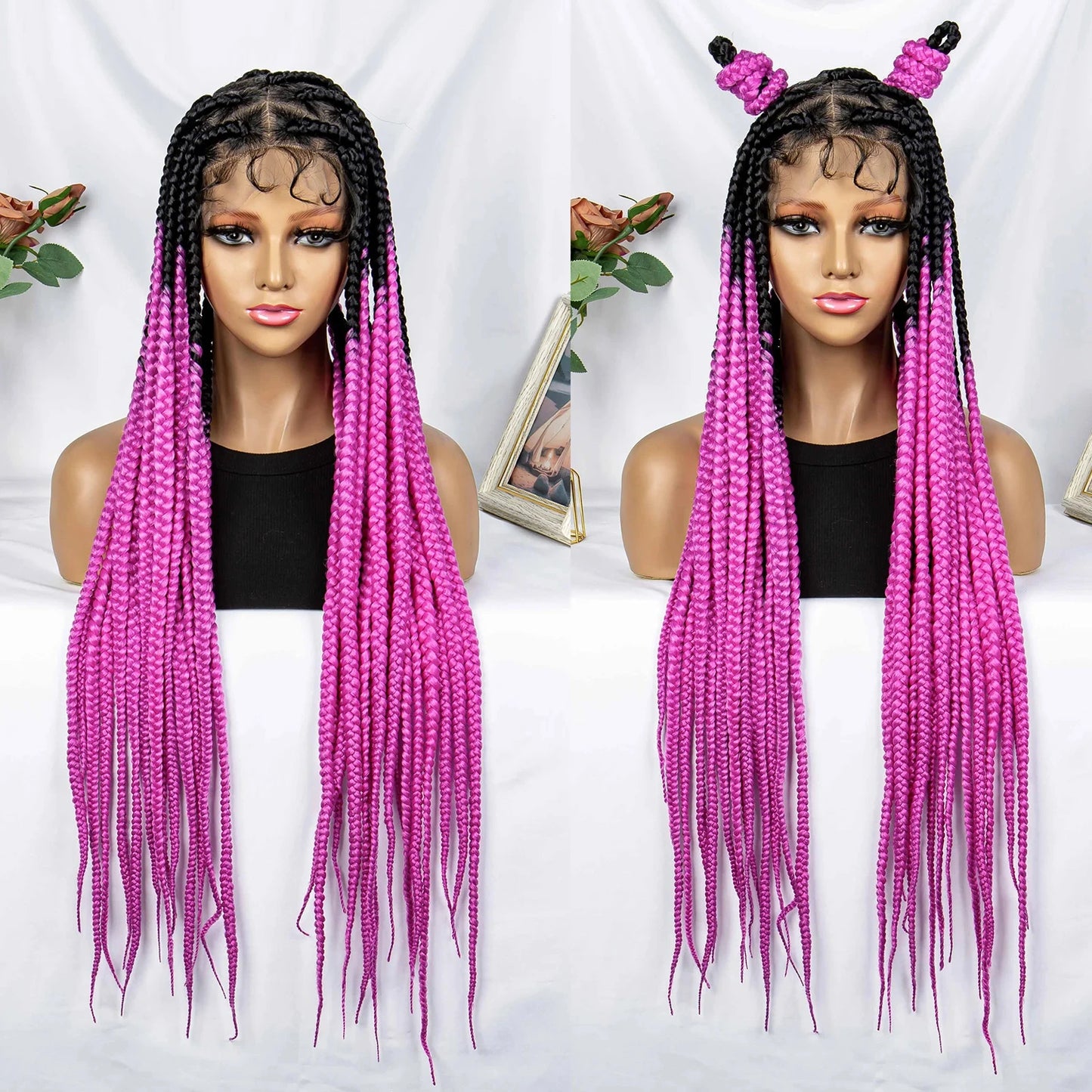 Purple Knotless Box Braids Wig | Transparent Full Lace | Braiding Hair Luxegan