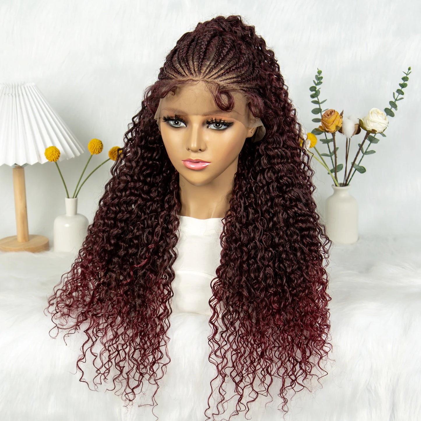 Kima Ombre Cornrow & Curly Ponytail Wig | 13x4 Lace Front | Half Updo | Synthetic Hair | Black Women