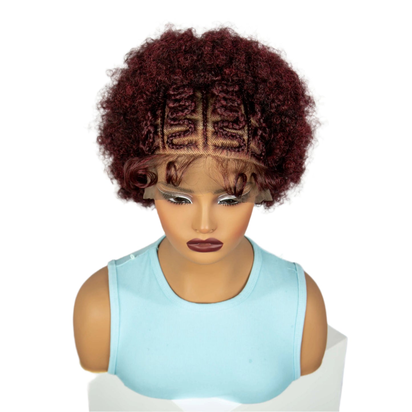 Burgundy Afro Curly Braids Bob Wig | 13x6 Lace Front | Baby Hair Luxegan