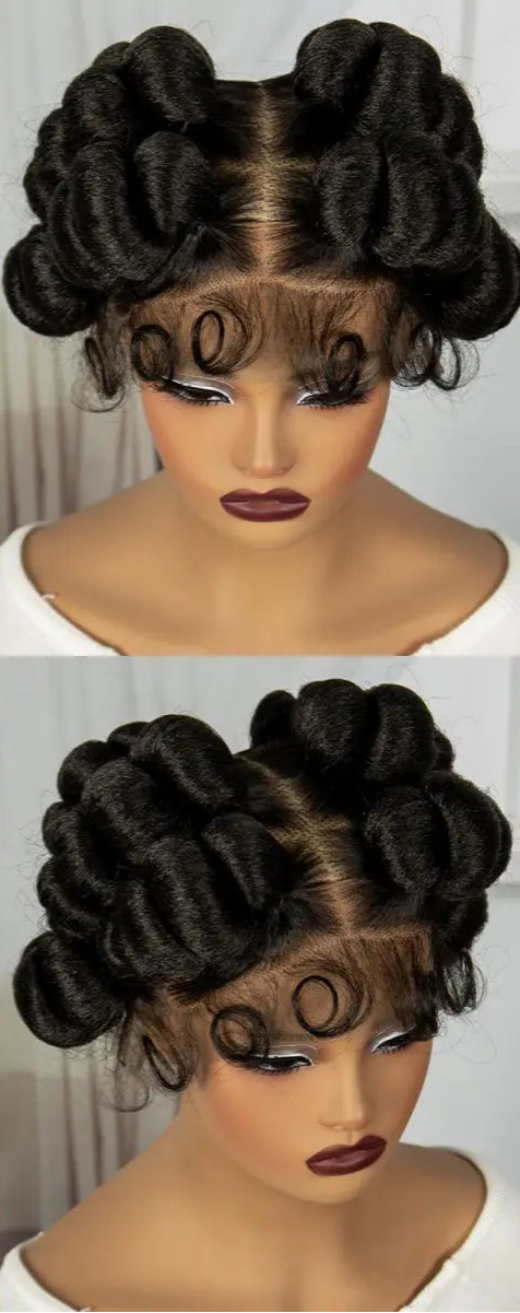 6" Short Cute Burgundy Bantu Knotless Braids Wig | Transparent Full Lace Luxegan