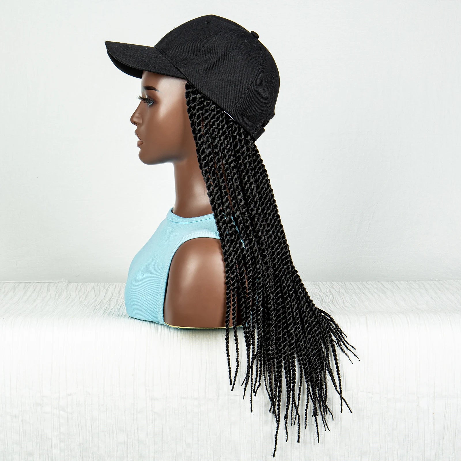 Braided Hat Wig with Twist Crochet Hair | Knotless Box Braids | Baseball Cap Luxegan