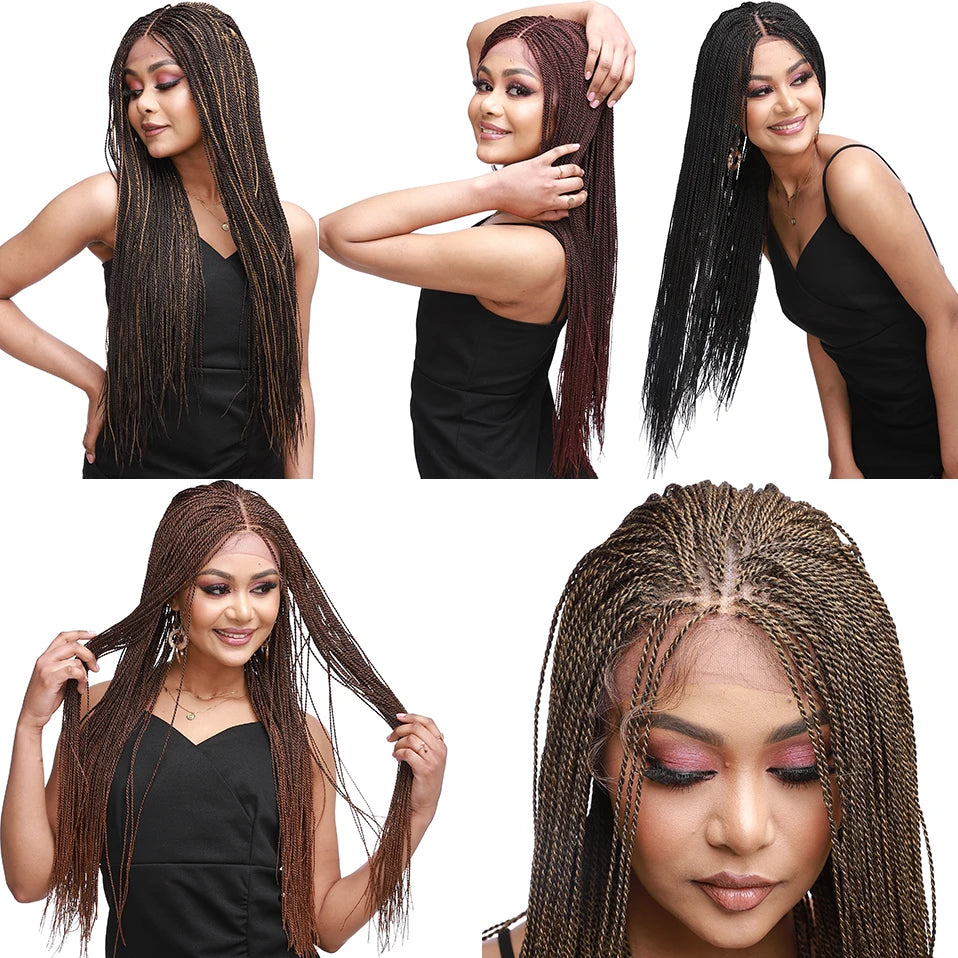 30" Senegalese Twist Braided Lace Front Wig | Knotless Braids | Synthetic Hair for Black Women