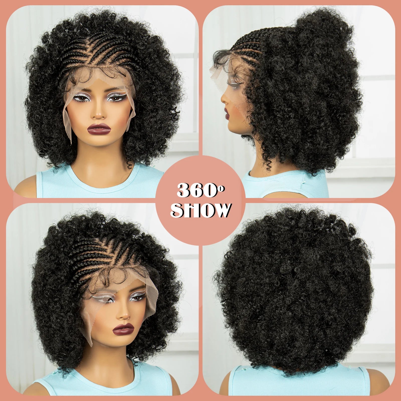 Afro Kinky Curly Braids Wig | Cornrow Accents | Full Lace | Baby Hair Luxegan