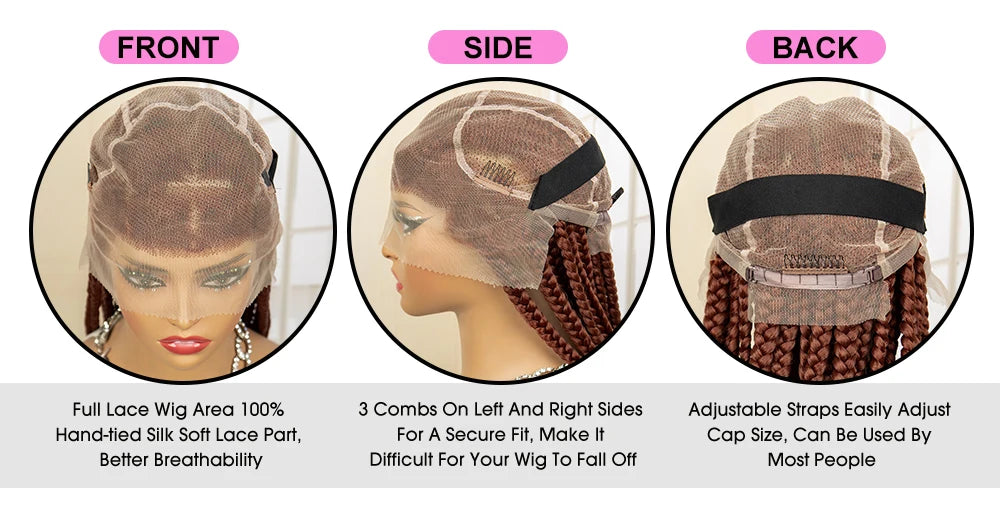 36" Big Knotless Box Braided Full Lace Wig | Cornrow Braiding Wig | Baby Hair | Synthetic Braids | For Women Luxegan