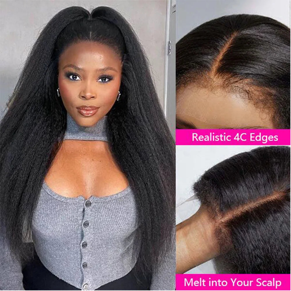 Kinky Straight Human Hair Lace Front Wigs 13x4 Pre Plucked Transparent Remy Hair 12"-30" Brazilian