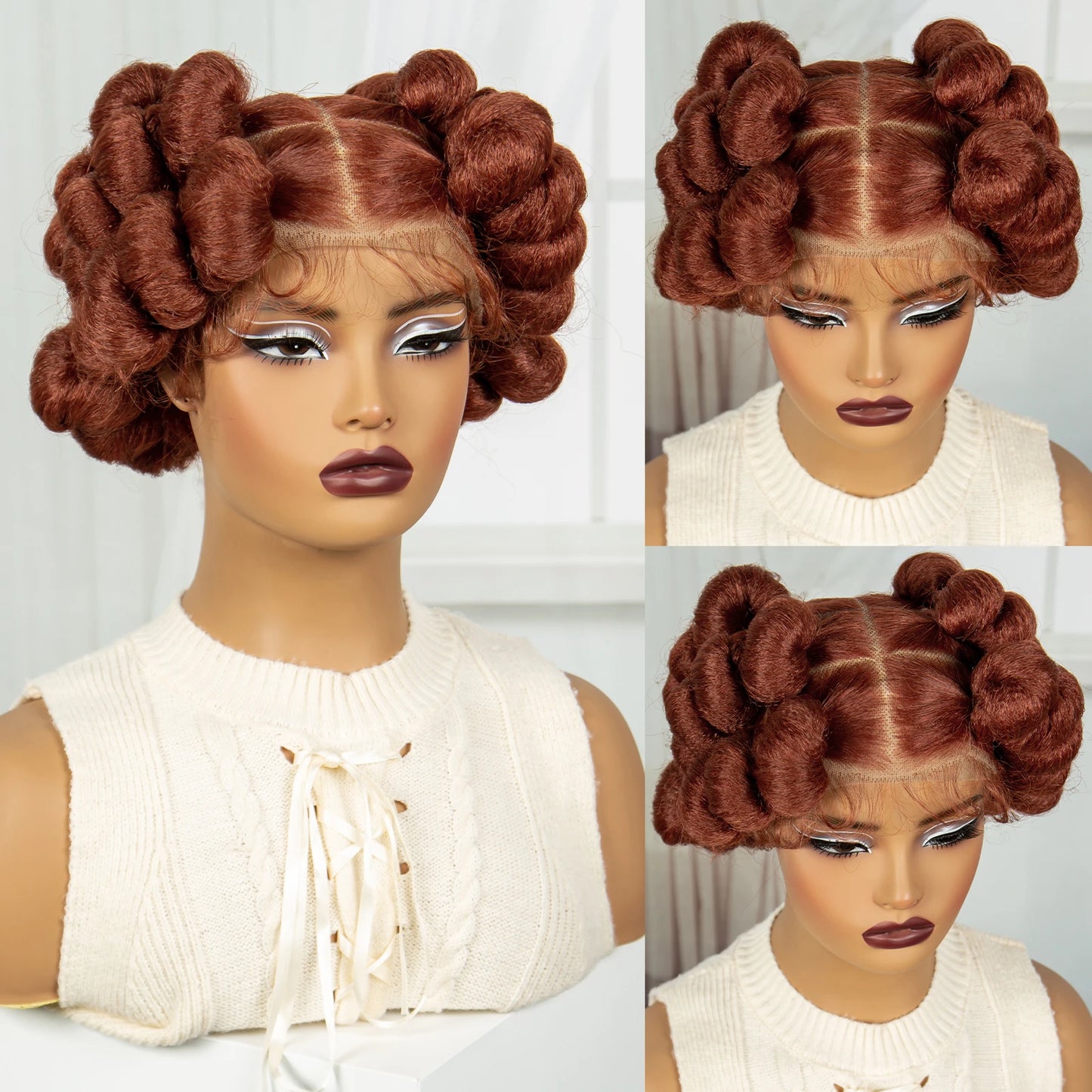 6" Short Bantu Knotless Braids Wig | 1B/30 Ombre | Full Lace Luxegan