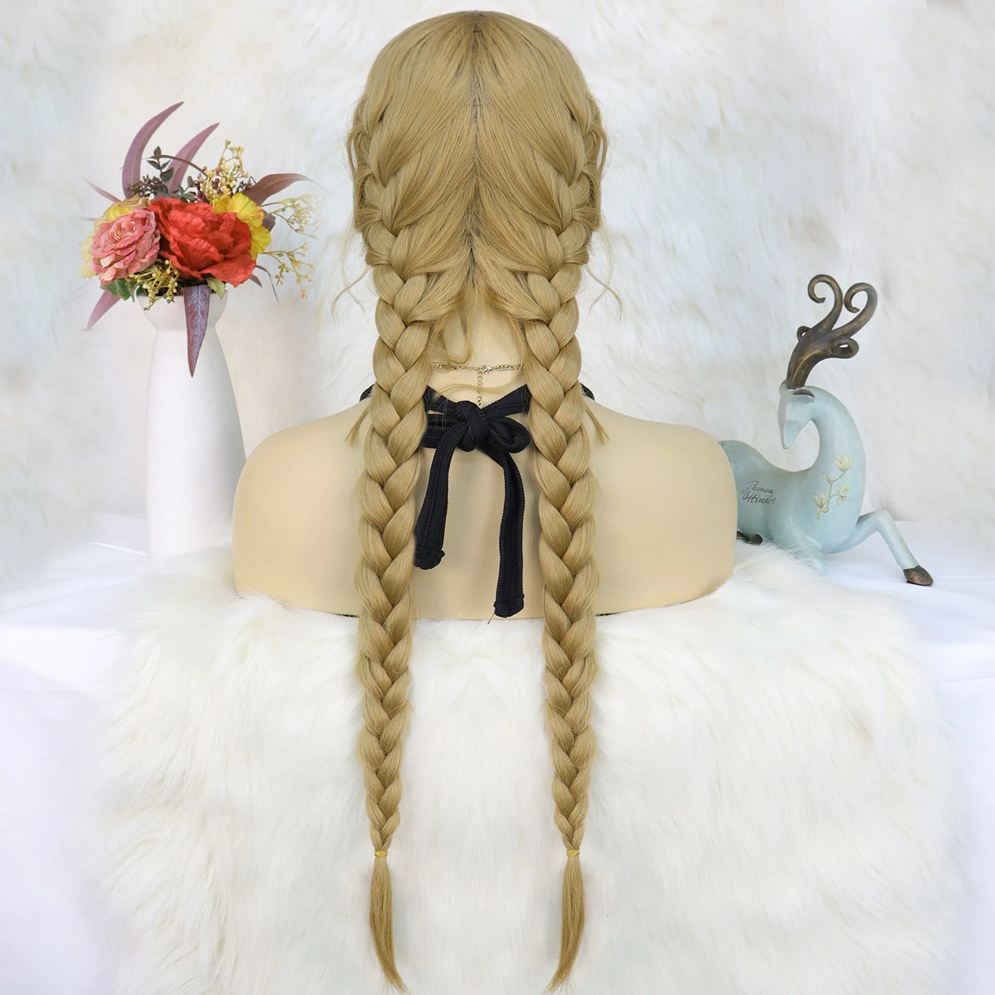 Long Black Senegalese Twist Wig | T-Part Lace Braided Wig | Synthetic Braids with Wig Cap | Daily & Party Use