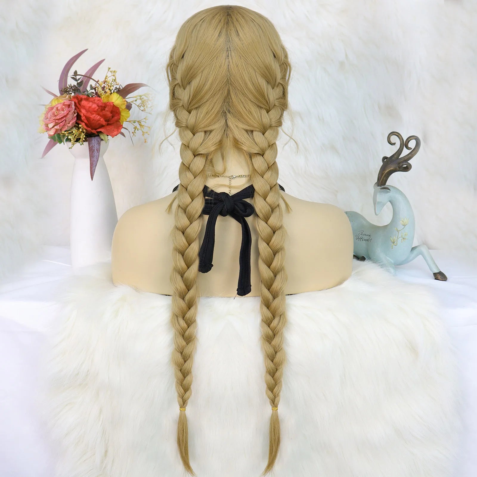 Long Black Senegalese Twist Wig | T-Part Lace Braided Wig | Synthetic Braids with Wig Cap | Daily & Party Use