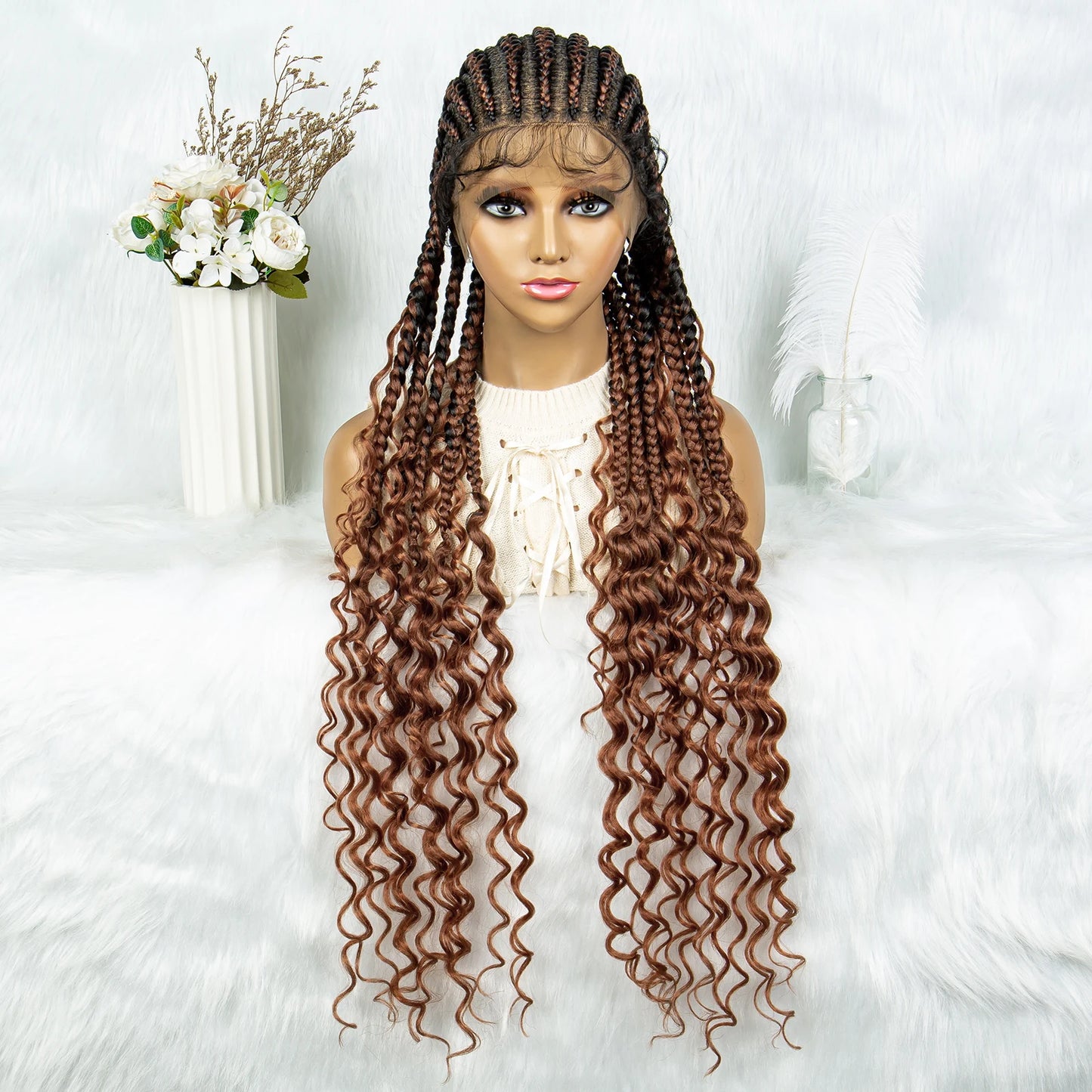 2024 KIMA Cornrow Water Wavy Braided Full Lace Wig with Baby Hair | Synthetic African Braid Lace Front Wig Luxegan