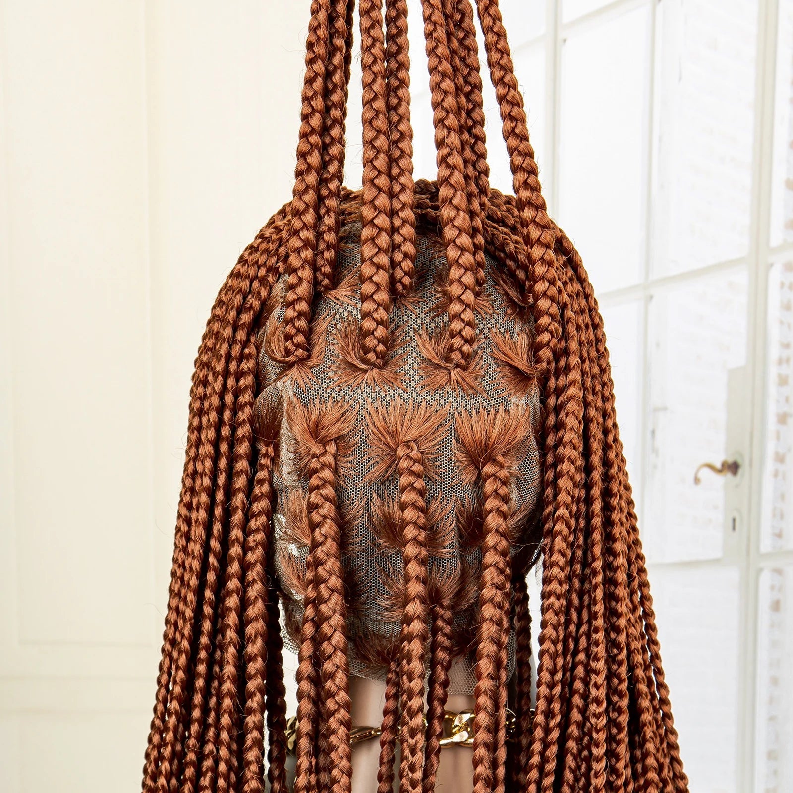 36" 613 Full Lace Knotless Box Braided Wig | Transparent HD Lace | Baby Hair | Synthetic Wig for Black Women Luxegan