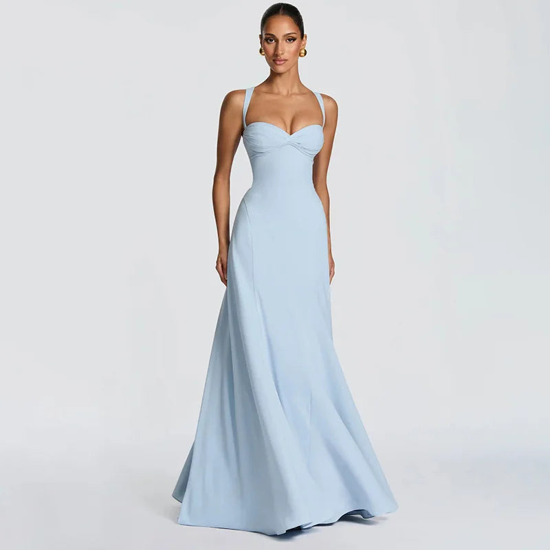 Women's Elegant Yellow Low-Cut Backless Maxi Dress | High-Waisted Lace-Up Waist Cincher Party Gown | Short Puff Sleeve Hollow-Out Club Dress | Premium Tatting Slight Stretch Mid-Calf Fit and Flare Luxegan