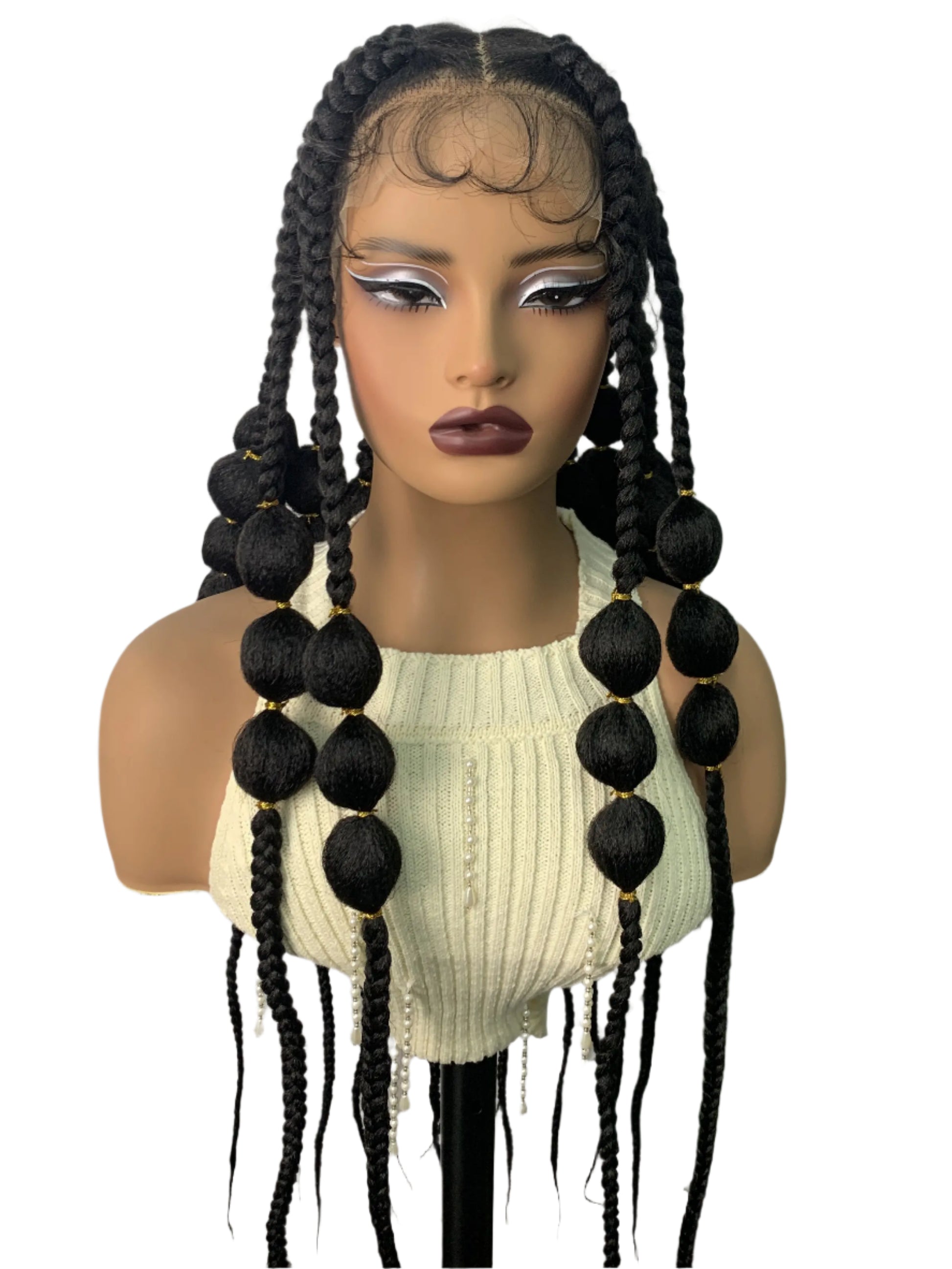 Natural 40 Inch Long Synthetic Full Lace Braided Wig | Handmade Knotless Bantu Braids Lace Wig with Baby Hair for Women Luxegan