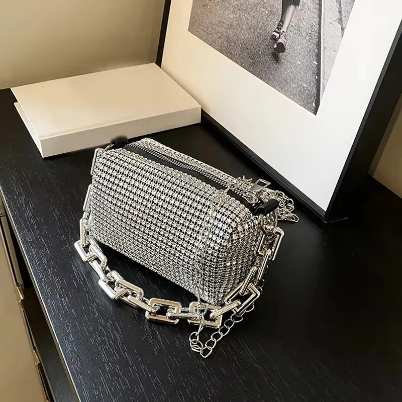 Luxury Women's Horseshoe Bucket Bag | New High Quality PU Leather One Shoulder Handbag (Exquisite Rivet & Chain Design) Luxegan