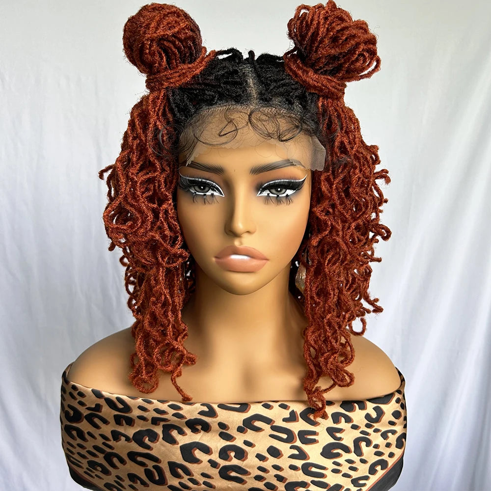 4x4 Lace Frontal Synthetic Braid Wig | 1B/33 Burgundy Curly Locs | 350°F Heat Safe | Afro Curly Braided Wig for Women