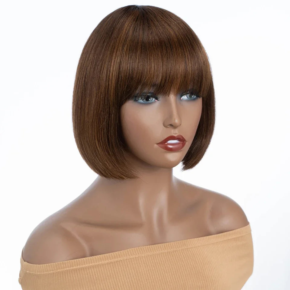 Rebecca Orange Blonde & 99J Red Straight Bob Wig with Bangs | Human Hair Machine Made Luxegan
