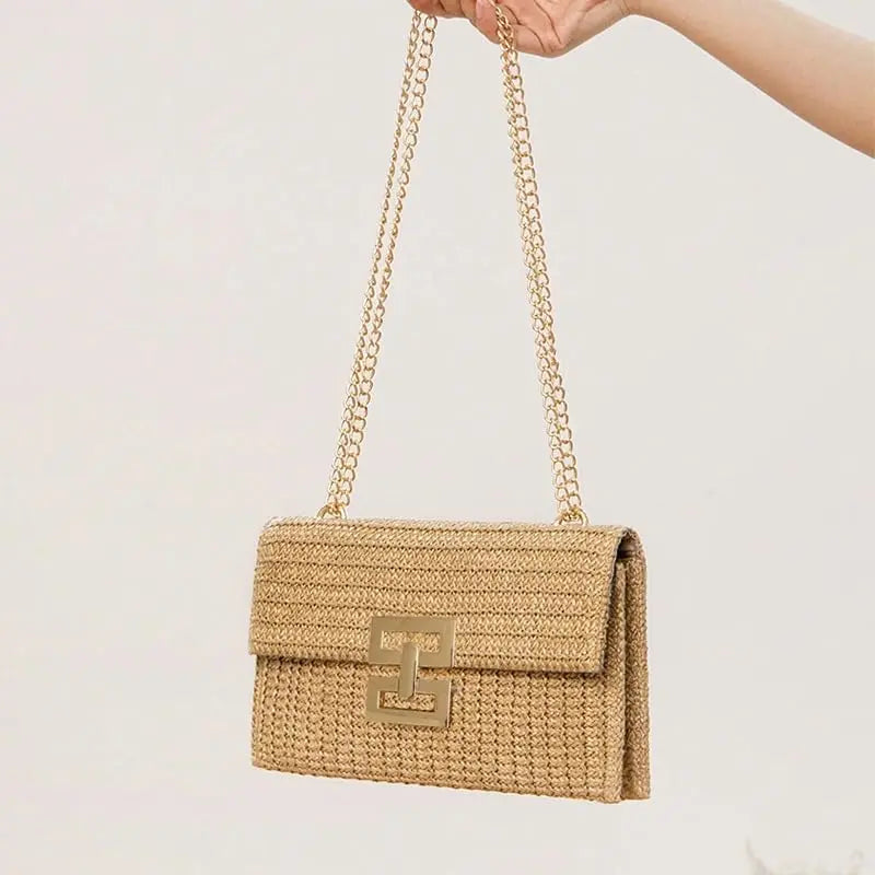 Straw Envelope Evening Party Handbag | Women's Woven Clutch & Chain Crossbody Purse Luxegan