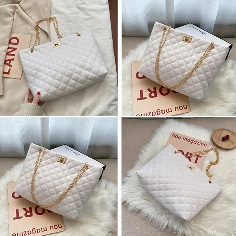Tote Bags for Women | PU Leather Diamond Lattice Handbag & Large Capacity Underarm Shoulder Bag Luxegan
