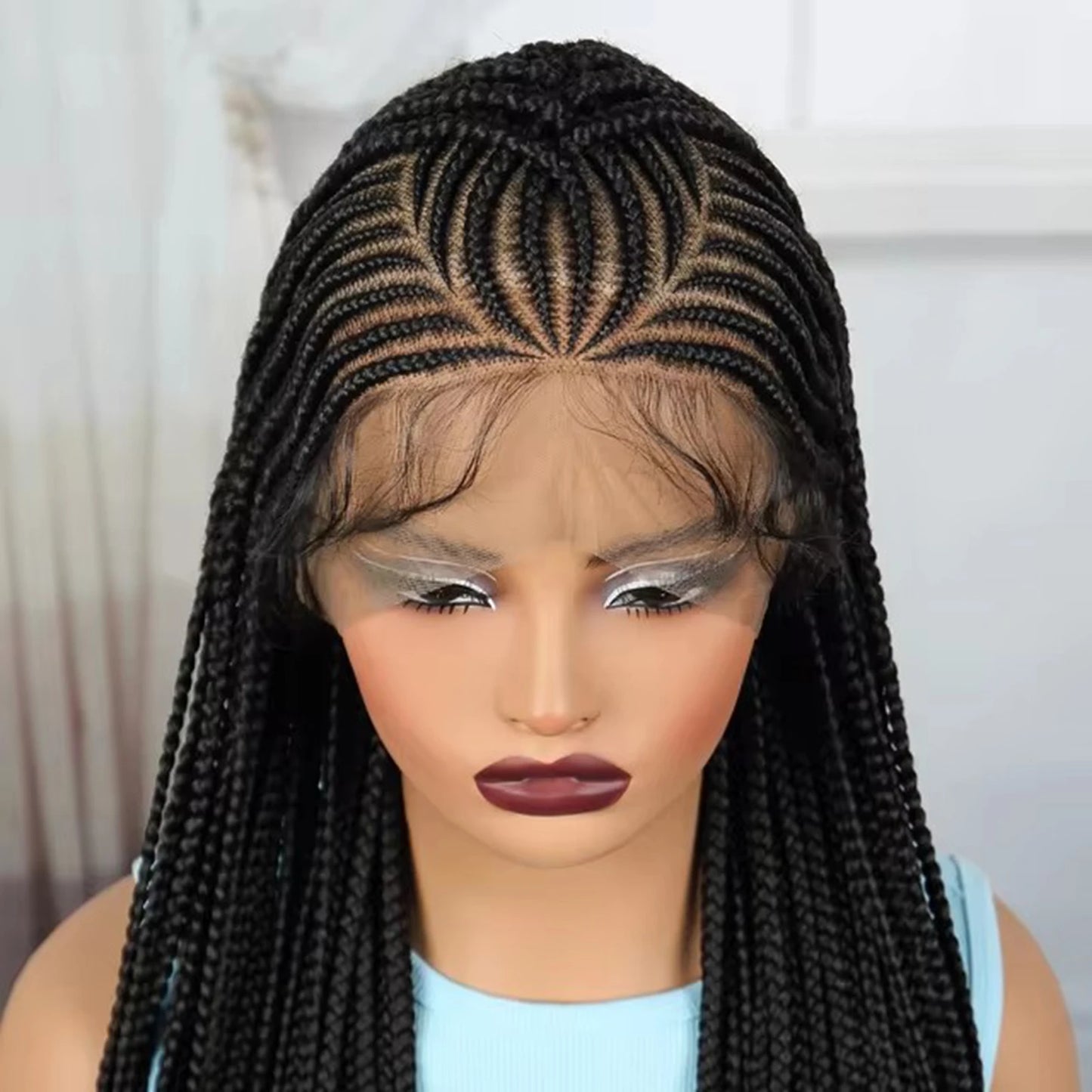36" Natural Straight Cornrow Braids Wig | Lace Front | Baby Hair Luxegan