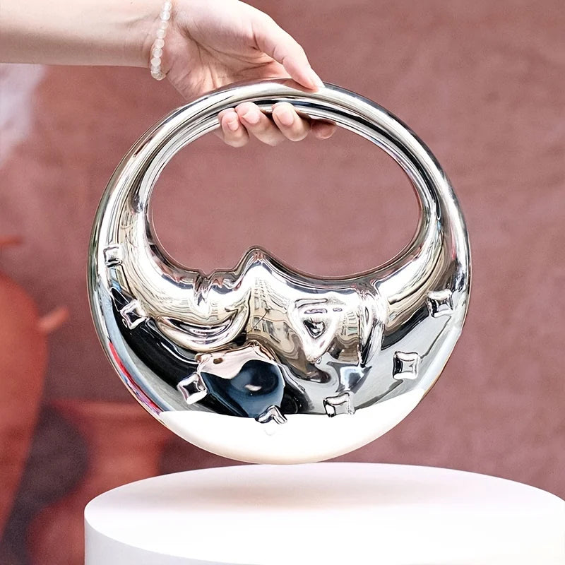 Hard Acrylic Moon Shape Clutch | Gold/Silver Shell Ladies Evening Purse Luxegan