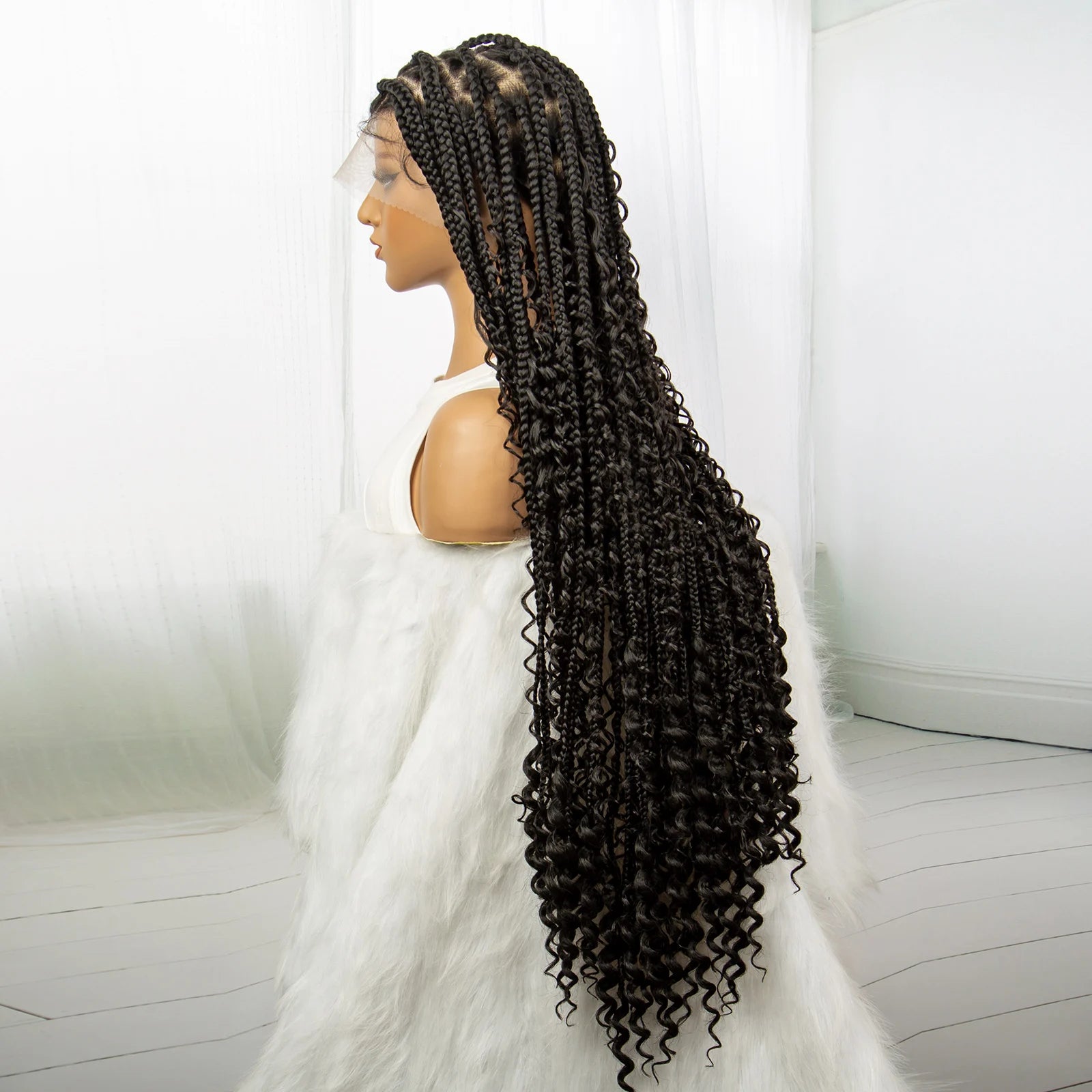 Boho Braids Full Lace Wig | Brown Box Braided Wig with Baby Hair | Kanekalon Synthetic Braiding Hair Wig